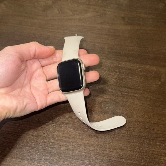 Apple Smartwatch with Silver Case and White Band